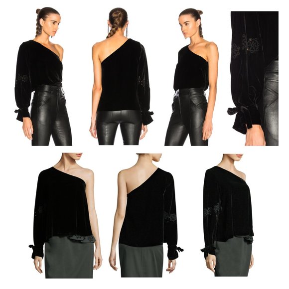 NWT Tanya Taylor Velvet One-Shoulder Anka Top Size 2 - Picture 2 of 11